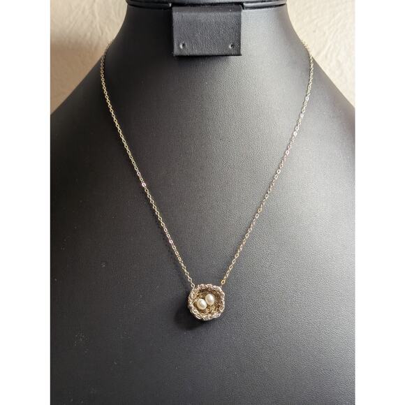 Precious Meshes 925 Sterling Hand Crocheted Wire Pearl Bird Nest Necklace - Picture 7 of 8